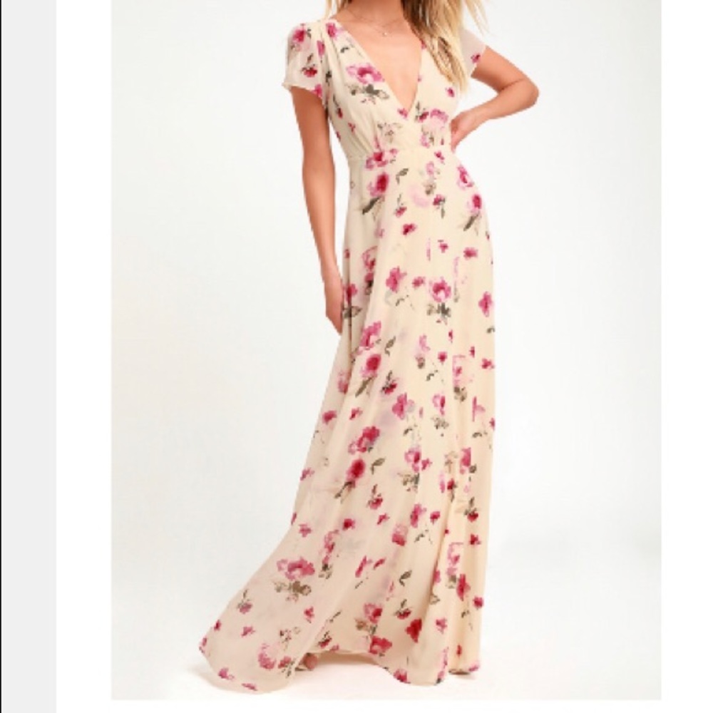 Lulus Cream Floral Maxi Dress